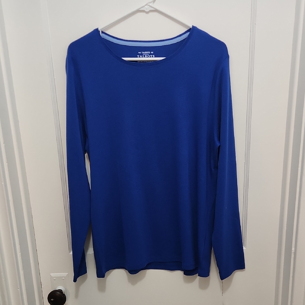 NWT Royal Blue Talbots Pima Cotton Crewneck Longsleeve T-Shirt Size XL